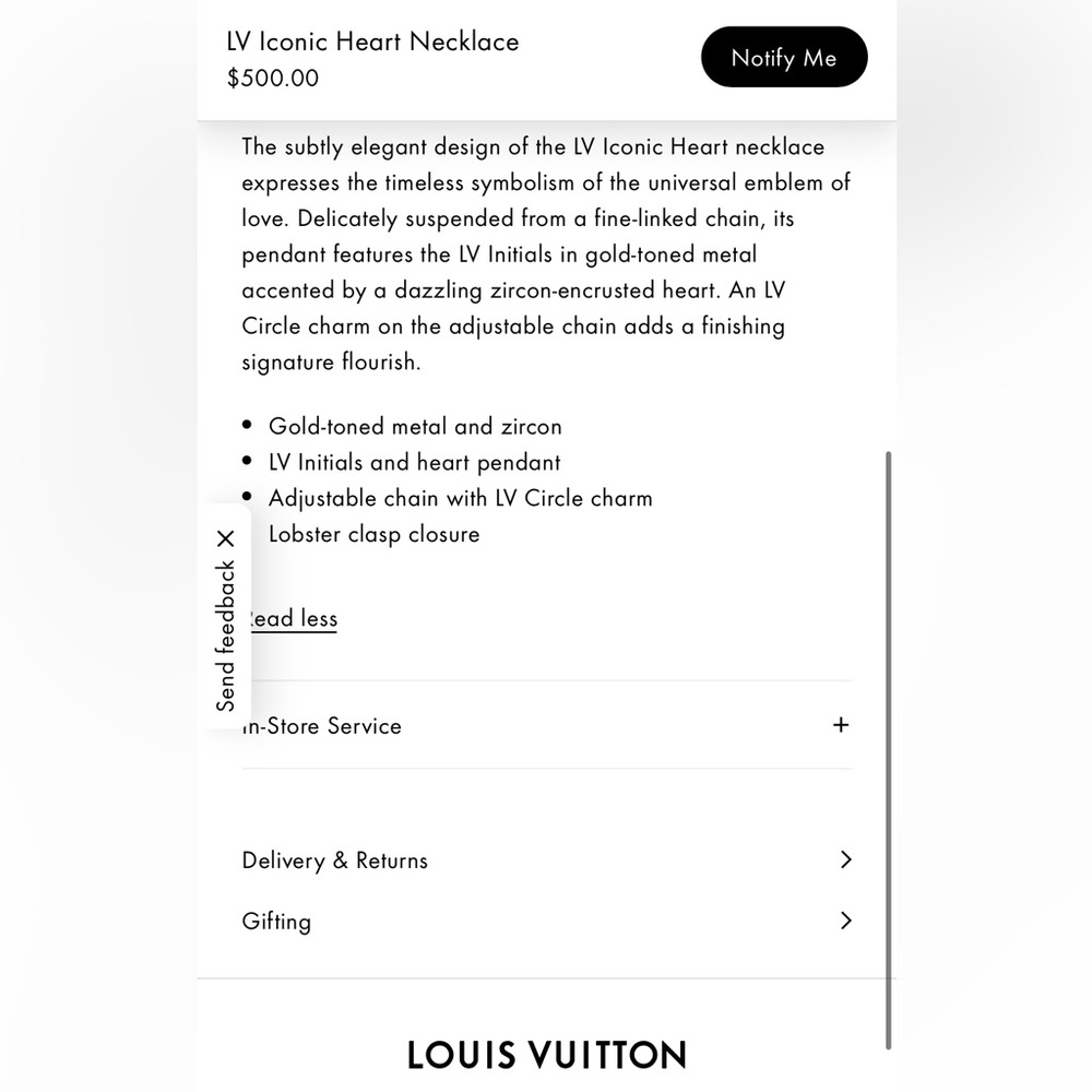 Louis Vuitton Gold LV Necklace with Heart Pendant - Picture 12 of 12